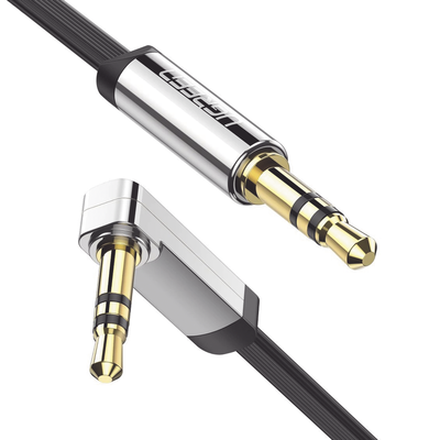Cable Auxiliar Plano / 2 m (6.6 ft) / Conector 3.5 mm Macho-Macho / Ángulo 90° a Recto / Audio Estéreo Hi-Fi