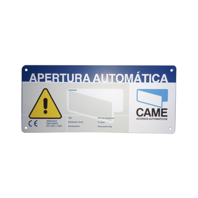 Letrero de Aviso de Peligro / 23 x 10 cm / Exterior / Puertas Automáticas / Fijación en Superficies Lisas