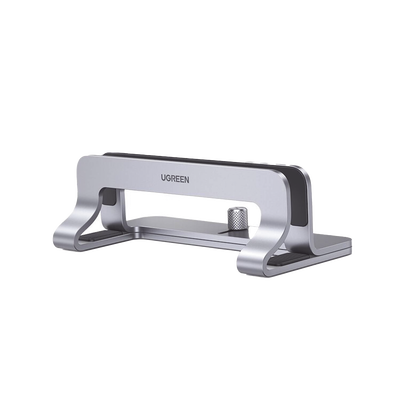 Soporte Vertical para Laptop / Ajustable 12-26 mm / Aluminio y Silicona / Hasta 15.6 pulgadas / Base Antideslizante / Color Plata