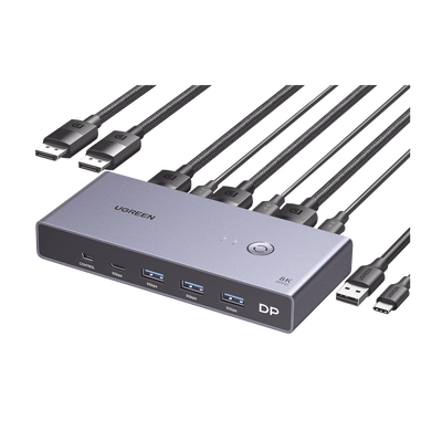 Conmutador KVM DisplayPort / 8K@60Hz / HDR / 2×1 DP 1.4 / 4 Puertos USB 3.0 / Carcasa Aluminio