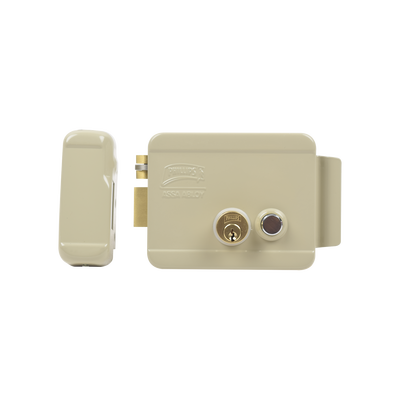 Cerradura Eléctrica / Doble Cerrojo / 12 VCC/VCA / Consumo 2 A/4 A / Botón Integrado / Izquierda / Exterior