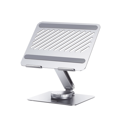 Soporte Giratorio para Laptop / Rotación 360° con Bloqueo / Aluminio / Carga 5 kg / 10 a 17.3" / Altura y Ángulo Ajustable / Plegable