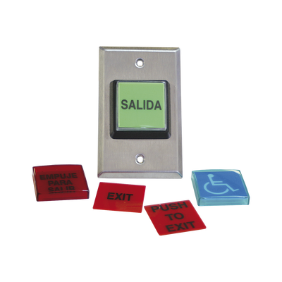Botón de Salida / Placas Intercambiables Español/Inglés / LED 12 VCC / NO/NC / Acero Inoxidable / ADA