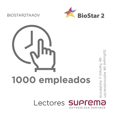Software de Administración de Tiempo y Asistencia / Licencia Avanzada / 1000 Empleados / Horarios Fijos y Flexibles Ilimitados / Integración BioStar 2 v2.7.7+