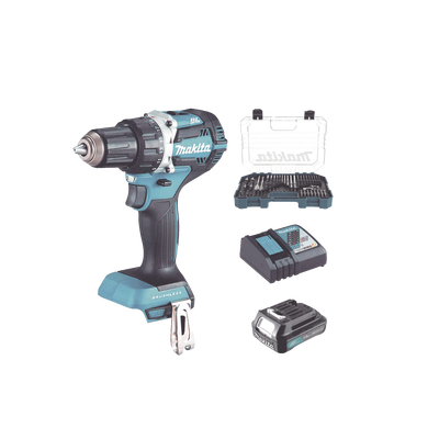 Rotomartillo/Taladro Inalámbrico (1/2") de 1,900 RPM, 18Vcc, Incluye 1 Batería BL1815N de 1.5Ah, 1 Cargador Modelo DC18SD y Un Set de 75 Pzas Modelo E-06943