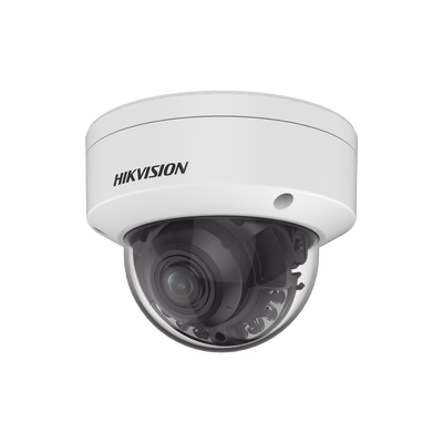 Domo IP / 4 MP / Lente Varifocal 3.6-9 mm / IR 40 m (131 ft) + Luz Blanca 40 m (131 ft) / WDR 130 dB / IP67 / IK10 / AcuSense / MicroSD 512 GB / PoE