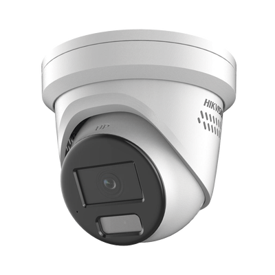 Turret IP / 4 Megapixel / Lente 2.8 mm / 40 mts IR (131 pies) / Exterior IP67 / Audio de Dos Vías / DarkFighter / PoE / Luz Estroboscópica / 4 Analíticos IA Intercambiables