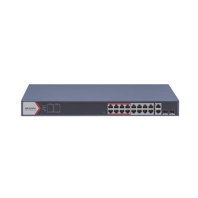 Switch PoE+ / 16 Puertos 10/100 Mbps / 2 Puertos Gigabit Uplink / 2 Puertos SFP / Alcance Extendido 300 m (984.2 ft) / 230 W / Gestión Cloud
