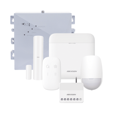 Kit de Alarma Inalámbrica / 48 Zonas / Energizador Perimetral 2500 m (8202 ft) / Comunicación 433 MHz / Respaldo de Batería 3 Días / Alimentación 127-220 VCA o Solar 12 VCC