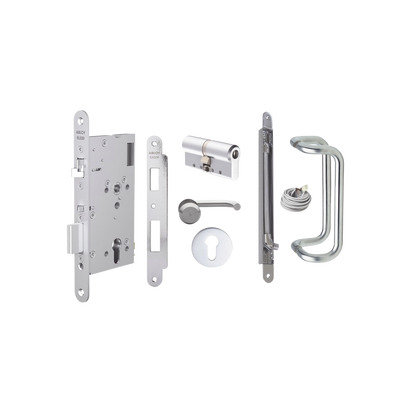 Kit de Cerradura Motorizada / Perfil Europeo / Puerta Sólida / Apertura por Control de Acceso / Emergencia por Manija Interior