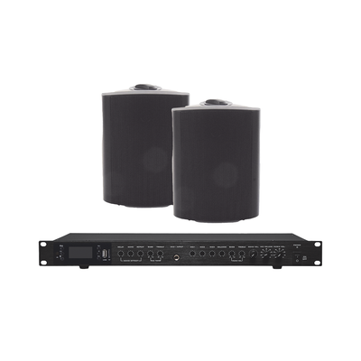 Amplificador de Audio / 2 x 60W / Baja Impedancia 4-8Ω / Bluetooth USB SD FM / 3 Entradas Micrófono / Efectos Delay Echo Repeat / 2 Bocinas Exterior 5.25'