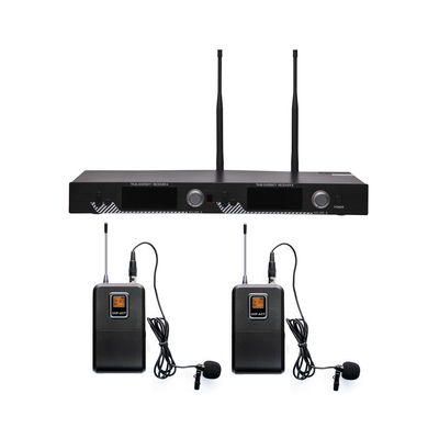 Kit de Micrófonía Inalámbrica UHF / 2 Micrófonos Lavalier / 200 Canales / Alcance 100 m (328 ft) / 15 Horas de Batería / Pantalla LCD