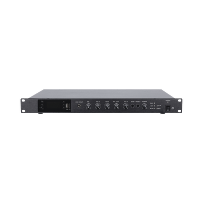 Amplificador de Audio / 1 Canal / 350 W RMS / Sistema 100V y Baja Impedancia 4-16Ω / 4 Entradas Micrófono Balanceadas / Bluetooth / USB / SD / FM / Montaje Rack
