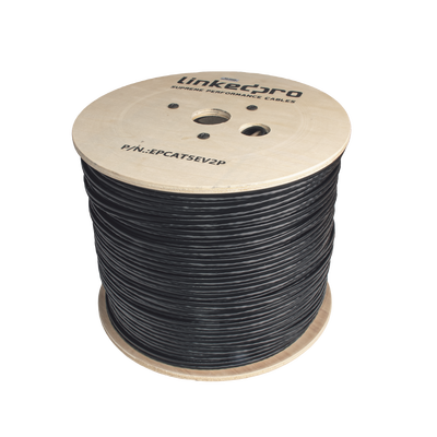 Bobina de Cable Siamés Cat5e CCA + 2 Cables Gruesos (16 AWG) / 305 m (1000 ft) / Exterior / Industrial para Climas Extremos