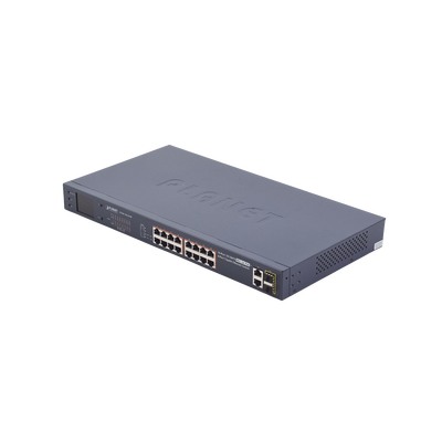 Switch PoE+ / 16 Puertos 10/100 Mbps / 2 Gigabit Combo TP/SFP / 300W / LCD y VLAN Extended / ±4kV