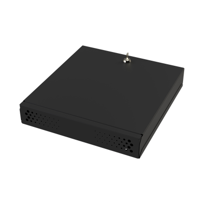Gabinete Metálico para DVR/NVR / Acero Calibre 20 / Tapa Superior Desmontable / Doble Ventanilla Frontal / Chapa de Seguridad con Llave / Fijación Escritorio o Pared