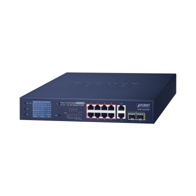 Switch PoE No Administrable / 8 Puertos Gigabit RJ45 / 2 Uplink Gigabit / 2 SFP / PoE 802.3af/at 32W / Presupuesto 120W / Extender 250 m (820 ft) / Pantalla LCD