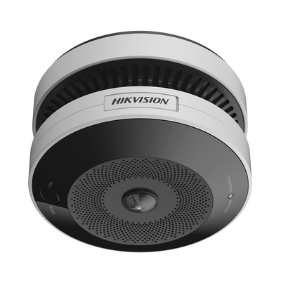 (HikFire) Mini Fisheye IP 4 Megapixel con Detector de Humo Puntual / Autónomo / Entrada y Salida de Alarma / 15 mts IR / PoE / WDR 120 dB / Alarma de 85 dB / MicroSD 128GB / Compatible con Hik-Connect