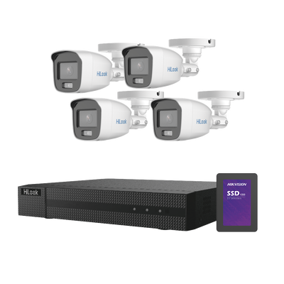 Kit TurboHD / 2 Megapixel / 4 Canales Analógicos + 1 IP / ColorVu 20 m (65.6 ft) / SSD 500 GB / Audio Integrado