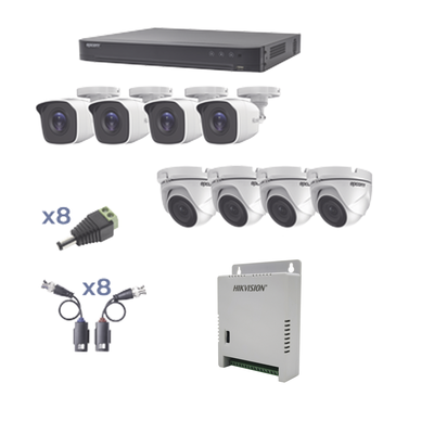 Kit TurboHD / DVR 8 Canales / 8 Cámaras 1080p / Bala y Eyeball / IR 20 m (65.6 ft) / Fuente Regulada 12V-15V / Transceptores UTP
