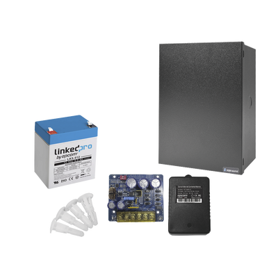 Kit Fuente de Poder con Batería de Respaldo / 12 VCC 4 A / Batería AGM 12 V 5.5 Ah / Transformador 16-24 VCA / Gabinete Interior