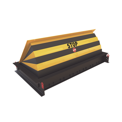 Road Blocker / 2 m (6.56 ft) de ancho / Operación hidráulica / Control manual / Acero galvanizado / Franjas amarillas y negras