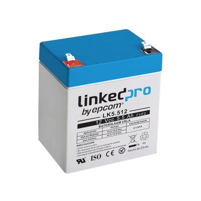 Batería de respaldo 12 V | 5.5 Ah | AGM | Especial para Seguridad Electrónica | UPS | Sistemas de Emergencia | Vida útil 5 años | Terminales F1 + Adaptador F2