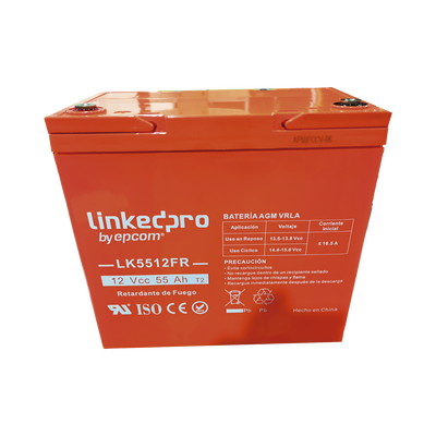 Batería de Respaldo AGM-VRLA / 12 V / 55 Ah / Terminales T2 / Vida Útil 5 Años / UL94-V0 / 230 x 139 x 215 mm (9.1 x 5.5 x 8.5 in)