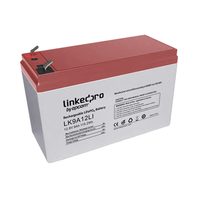 Batería LiFePO4 / 12.8 Vcc / 9 Ah / 2000 Ciclos / Descarga 9 A / -20°C a +60°C / Terminales F1-F2