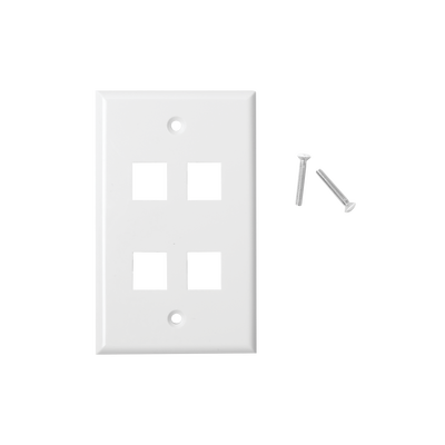 Placa de Pared / 4 Puertos Keystone / Montaje Vertical / 70 x 115 mm / 2.75 x 4.52 ft / Blanco