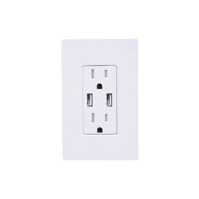 Tomacorriente con USB / Duplex 15A / 2 Puertos USB-C y Estándar / Acabado Blanco