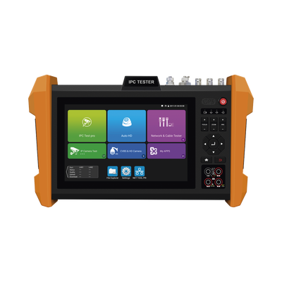 Probador de Vídeo con Pantalla LCD de 7" para IP ONVIF / 8MP TVI + 8MP CVI + 8MP AHD + SDI/EXâ€SDI + Multímetro + Cable TDR / Prueba de Red de Fibra Óptica + Medidor de Distancia Laser + Cámara Integrada