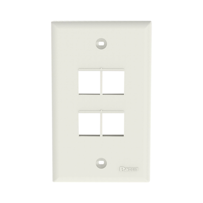 Placa de Pared Vertical / 4 Puertos Keystone / ABS / Blanco Mate / 69.8 x 114.3 mm / 2.75 x 4.5 pulg. / RoHS
