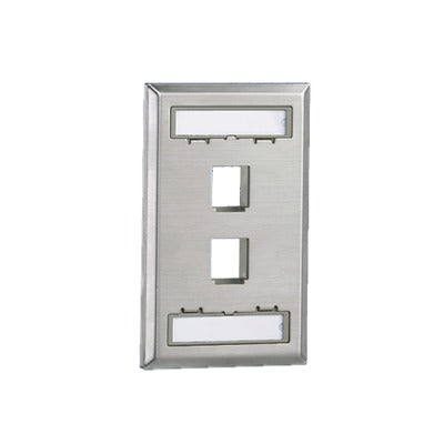 Placa de Pared Vertical / 2 Puertos Keystone / Acero Inoxidable / Estilo Plano / Con Etiquetas