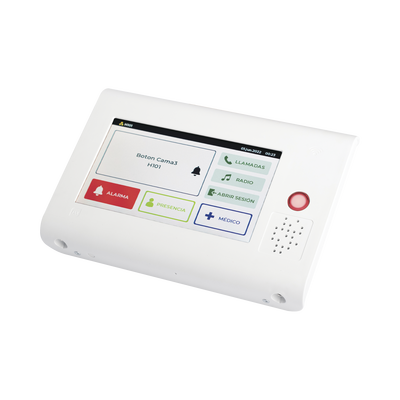 Terminal Inteligente para Habitación Hospitalaria / Pantalla Táctil 7" / RFID 125 kHz / VoIP SIP Bidireccional / PoE IEEE 802.3af / Bus RS485 / Carcasa Antibacteriana