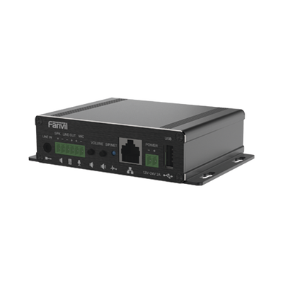 Gateway IP/SIP para Voceo / Amplificador Integrado 30 W / Entrada Audio 3.5 mm / Reproducción MP3 vía USB y TF / PoE 802.3af / 2 Líneas SIP / Códec Opus