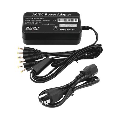 Fuente de Poder / 6 Salidas Jack Macho / 12 Vcc / 6 A / Entrada 100-240 VCA / 72 W / 117x62x34 mm (0.38x0.20x0.11 ft)