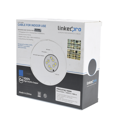 Cable UTP Cat5e / 4 Pares / 100% Cobre Calibre 24 / 100 MHz / 100 m (328 Pies) / Interior
