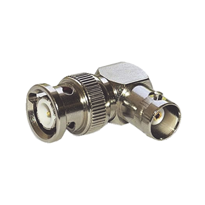 Adaptador Coaxial / BNC Macho a BNC Hembra / Ángulo Recto / 75 Ohm / Níquel-Oro-Teflón