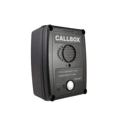 Callbox Inalámbrico UHF / 450-470 MHz / Gabinete de Policarbonato Resistente / PTT Antivandálico / Grabación de Mensajes / Uso en Exteriores