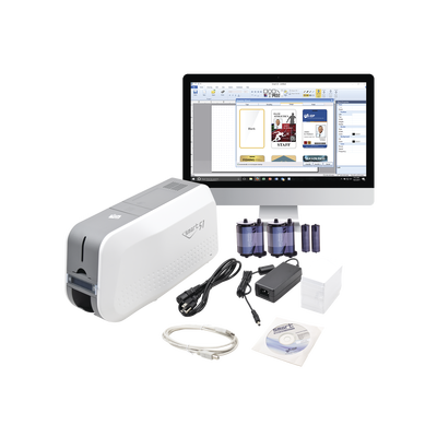 Kit de Impresora de Tarjetas PVC / Una Cara / 300 dpi / USB / 100-200 Tarjetas / Windows, Mac, Linux