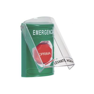 Botón de Emergencia de Superficie / Tapa de Policarbonato / Bocina Pre Alarma / 2 Relés C 10 A / Texto en Español / Solo Interior