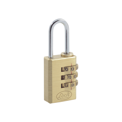 Candado de Combinación / Cuerpo Latón 20 mm / Gancho 3 mm / 3 Pasos de Seguridad / Nivel 3 / Discos Programables