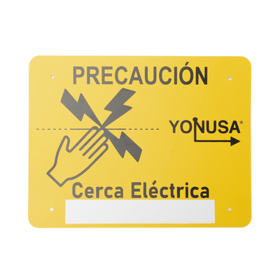 Letrero de precaución para cercas electrificadas / 21.8 x 17 cm / Estireno serigráfico 2 tintas / Protección UV