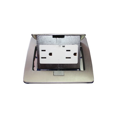 Mini Caja de Piso Rectangular / Acero Inoxidable / 2 Contactos 127V / 15A / 12.4 x 12 x 7.2 cm / 4.88 x 4.72 x 2.83 pulg