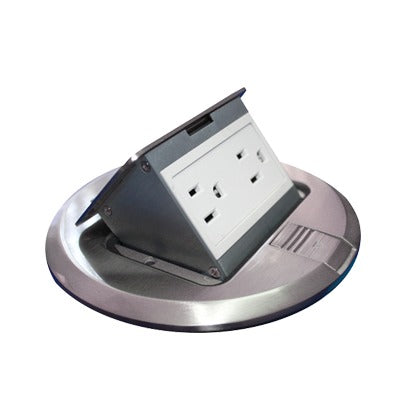 Mini Caja de Piso Redonda / Acero Inoxidable / 2 Contactos / 15 A ANCE / 150x150x70 mm / 0.92 lb / 5.9x5.9x2.8 pulg