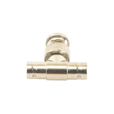 Adaptador Coaxial T / BNC Macho a 2x BNC Hembra / 75 Ohm / Contactos Oro / Aislante Teflón / CCTV Profesional