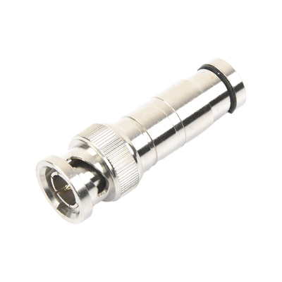 Conector BNC Macho / Compresión Axial / 75 Ohm / RG-59/U / Níquel-Oro-PTFE / 42 mm Largo / 0.14 ft Diámetro