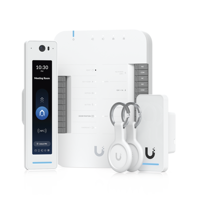 Kit de Control de Acceso IP / 1 Puerta / 2 Lectores NFC / Pantalla Táctil / Audio Bidireccional / Cámara Integrada / PoE