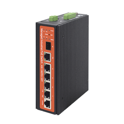 Switch Industrial PoE / 4 Puertos Gigabit / PoE Pasivo 24V / 802.3af/at/bt 60W / SFP / -40°C a 80°C / 6kV / Riel DIN